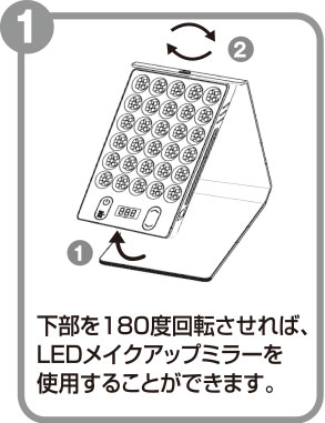 下部を180度回転させれば、LEDメイクアップミラーを使用することができます。